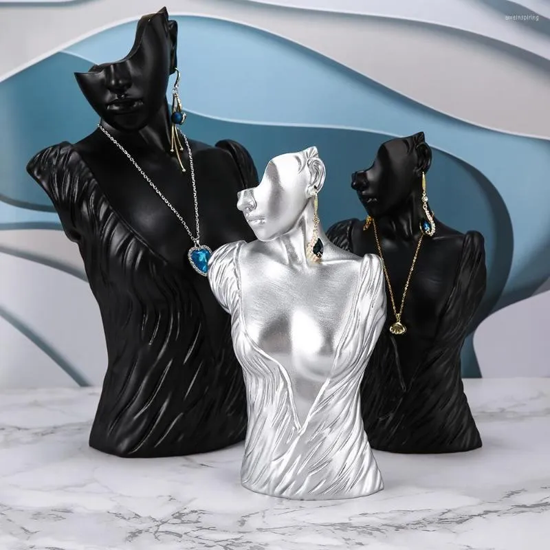 Jewelry Pouches Resin Necklace Earrings Holder Display Material Abstract Art Mannequin Head Bust Stand Model For Shop Organizer