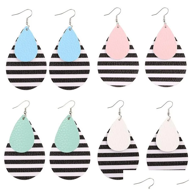 Charm Fashion Women Mtilayer Leather Teardrop Earrings Pu Black And White Stripes Dangle Earring For Girl New Design Jewelry Drop Del Dhgxf