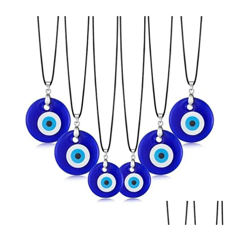 Pendant Necklaces 30Mm Turkish Blue Evil Eye Necklace Glass Leather Rope Chain For Women Men Fashion Jewelry Drop Delivery Pendants Dhbhk