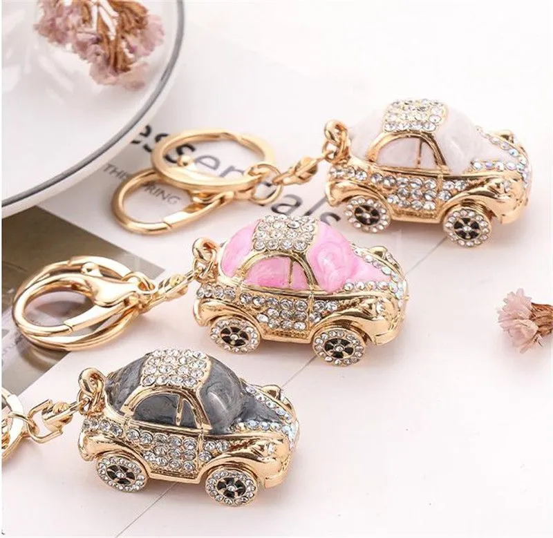 Metal Mini Rhinestone målning Oljehänge Beetle Car Keychain Pendants Cartoon Cute Creative Small Gift Keychains DD323