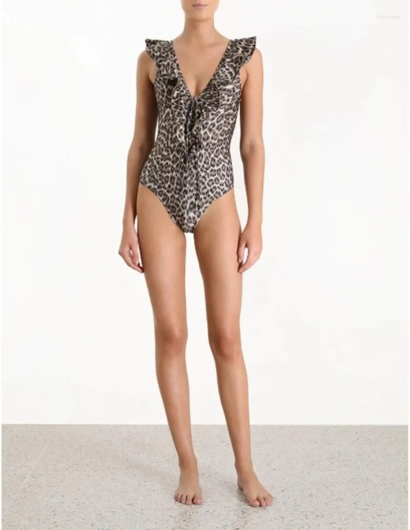 Costume da bagno da donna Leopard Print 2023 Summer Style Costume da bagno intero Bikini volante sexy scava fuori