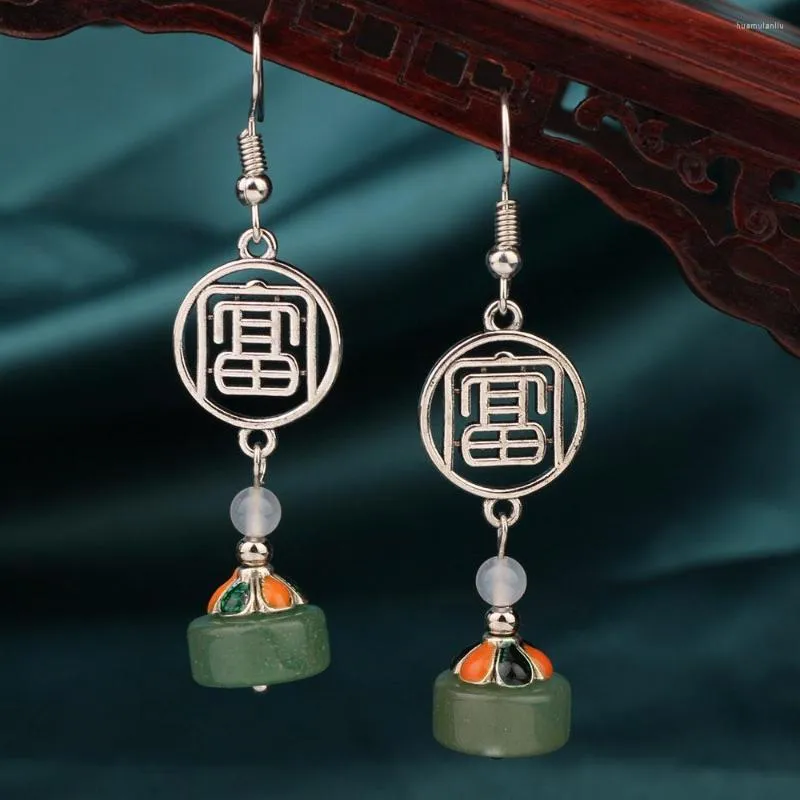 Boucles d'oreilles pendantes Vintage Style chinois ethnique ancien cloisonné goutte longues pierres naturelles pour les femmes 2023 bijoux