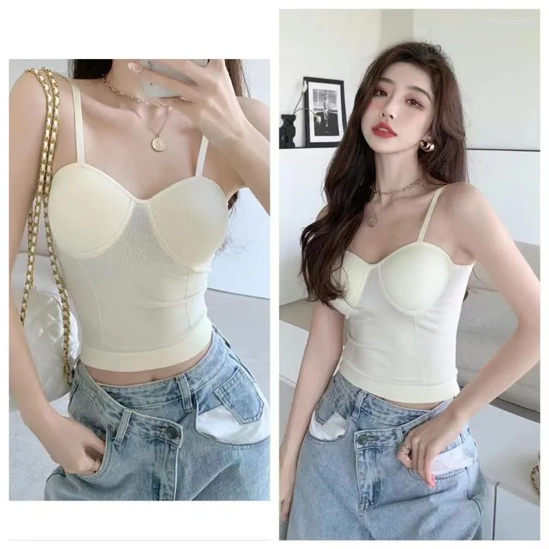 Women's Tanks Tops Strap Woman Crop Top Women Camis For Womens Corset Korea Fashion Built In Bra Drop