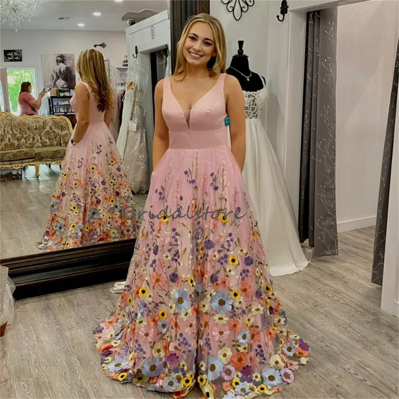 Colorful 3D Floral A-Line prom dress - Elegant Floor Length Evening Skirt for Formal Occasions and Ceremonies (2023) Colorful 3D Floral A-Line prom dress - Elegant Floor Length Evening Skirt for Formal Occasions and Ceremonies (2023)