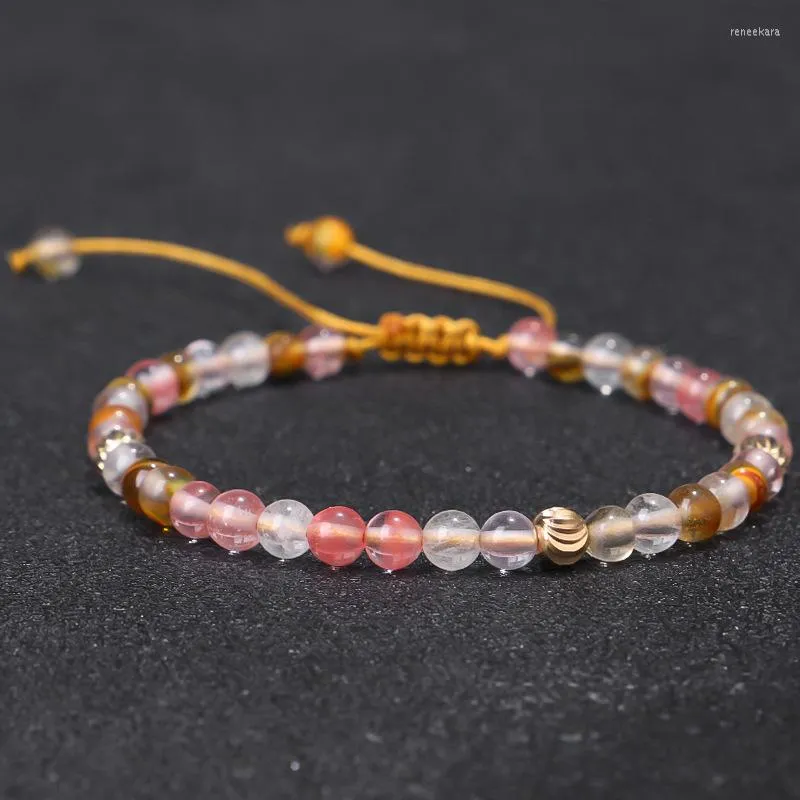 Bracelet de perles rondes en pierre d'agate naturelle brin 4mm sur la main bohême réglable Bracelets de méditation de Yoga pour ami bijoux chanceux