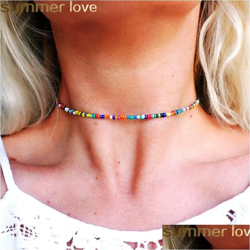 Chokers Creative Mti Color Pärled Choker Necklace Simple Bohemian Beach National Wind Star Rice Bead Summer Semester smycken Drop Del Dhrbe