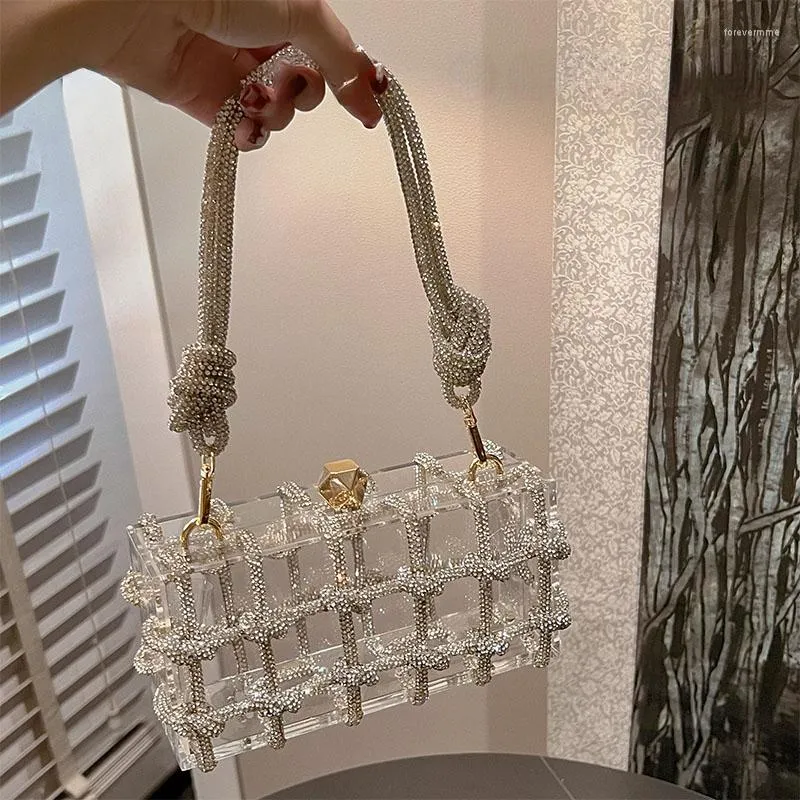 Evening Bags Diamond Clear Acrylic Box Clutch Women Woven Knotted Rhinestone Purse And Handbags Wedding Party Tote From 31 35 DHgate