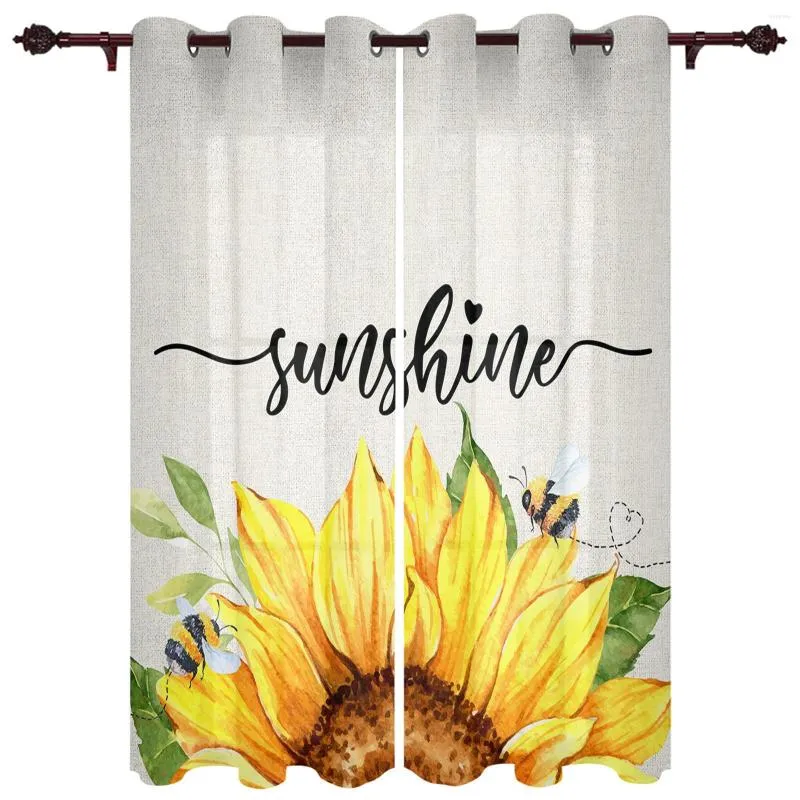Curtain Watercolor Flowers Sunflowers Bees Curtains For Living Room Bedroom Study Decor Modern Kitchen Window