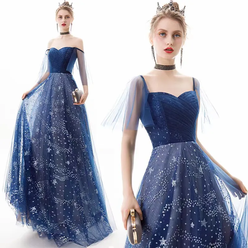 2023 Plus Size blue prom dress Arabic Aso Ebi Gold Luxurious Mermaid Prom Dresses Beaded Crystals Evening Formal Party Second Reception Birthday Engagement Gowns