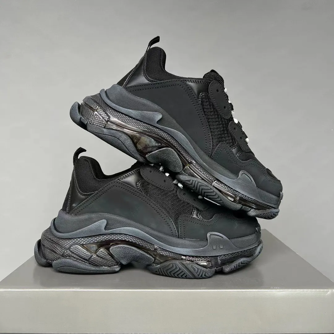 Mens Running Shoes Triple S Clear Sole Casual Sneakers with Chunky Soles Vintage Old Dad Style Black White Green Red Mesh PU Upper Breathable
