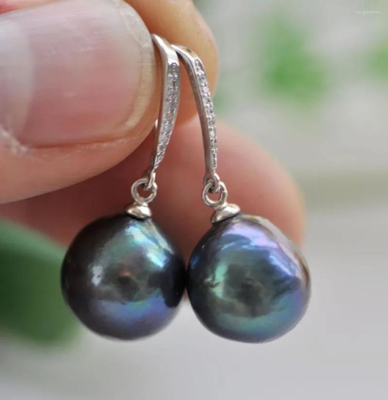 Dangle Earrings P7483 Lustre 13mm Round Black Keshi Edison Pearl Earring