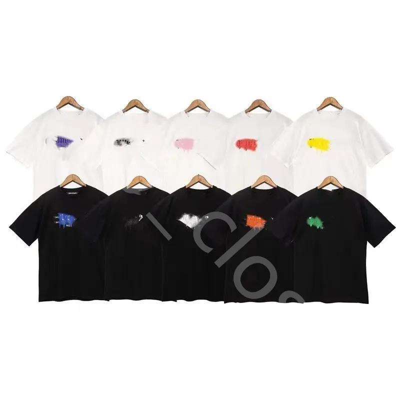 Summer Uoscal Casual T-Shirt Spray Painted Graffiti Couple Style Trend High Appearance Level T-Shirt Loose CrewNeck Pure Cotton Alphabet Print High-Quality T-Shirt