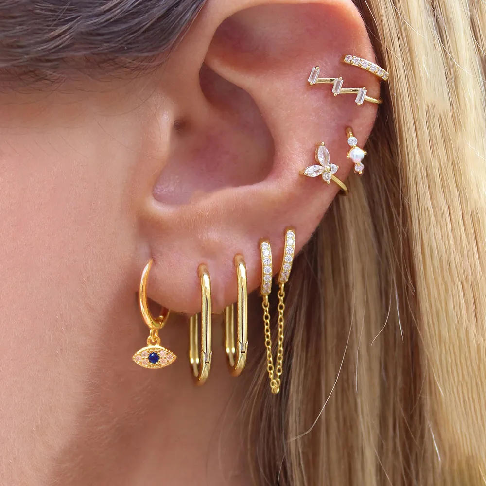 Nuevo diseño de cadena cuadrada de acero inoxidable, pendiente de aro pequeño para mujeres y hombres, colgante pequeño de Color dorado y plateado, joyería para Piercing de cartílago