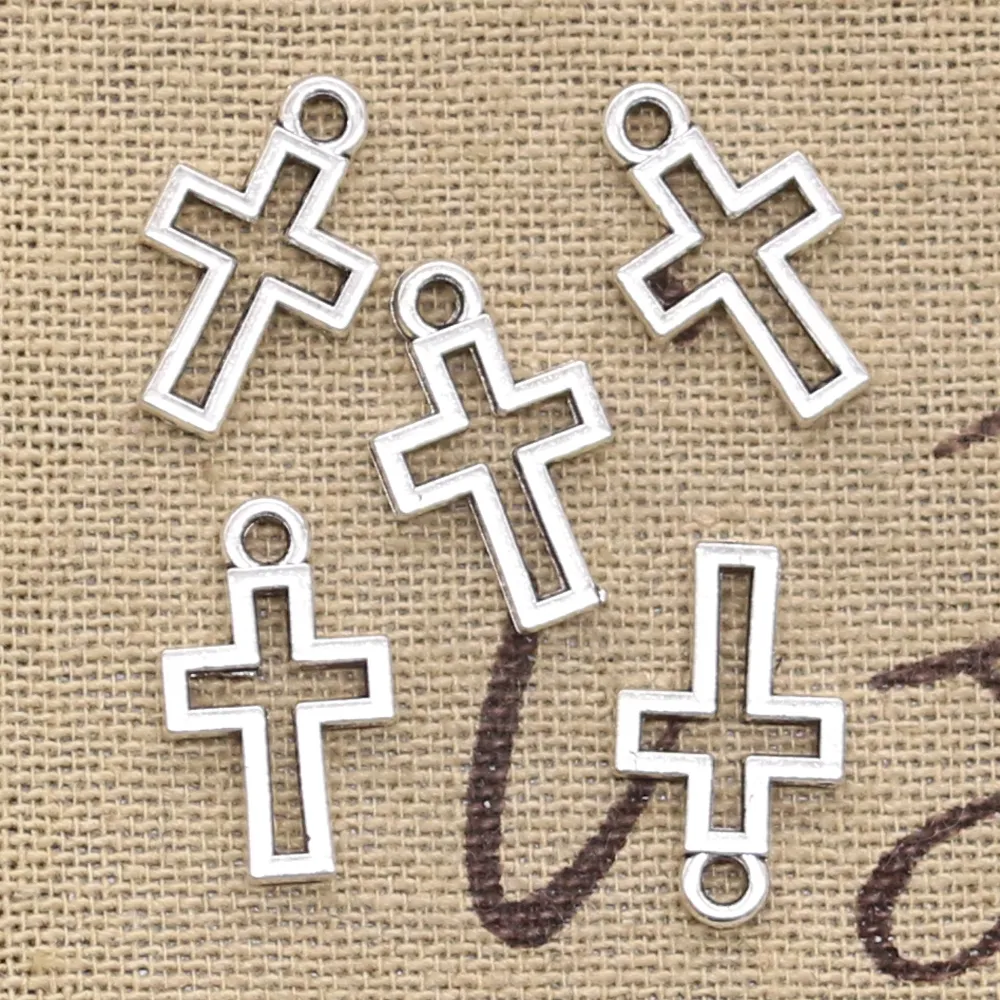 50pcs Charms Hollow Lovely Cross 17x10mm Antique Silver Color Pendants DIYCrafts Making Findings Handmade Tibetan Jewelry