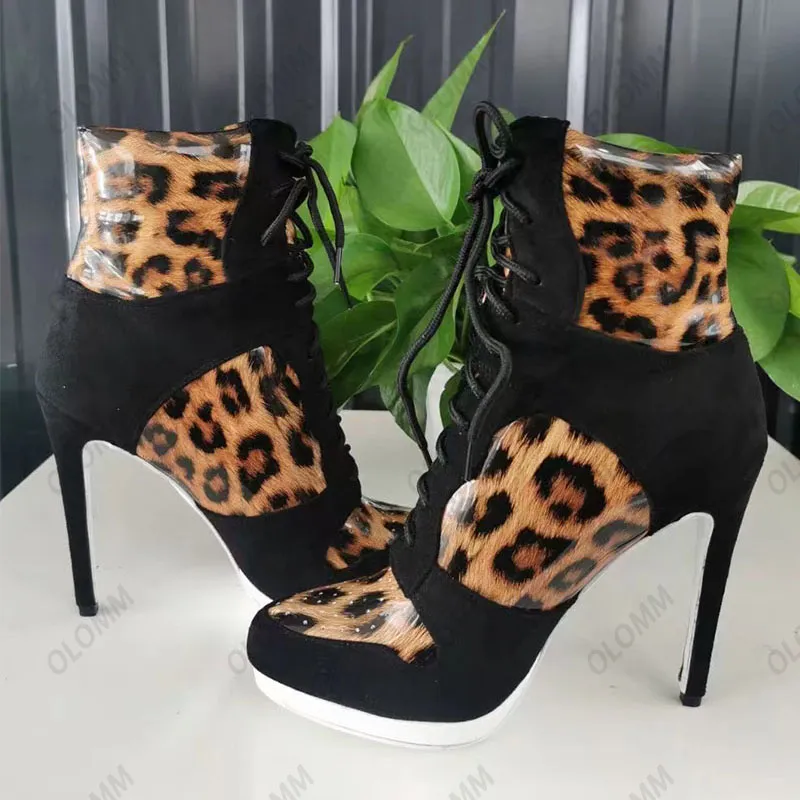 Leopard print high heel booties sales