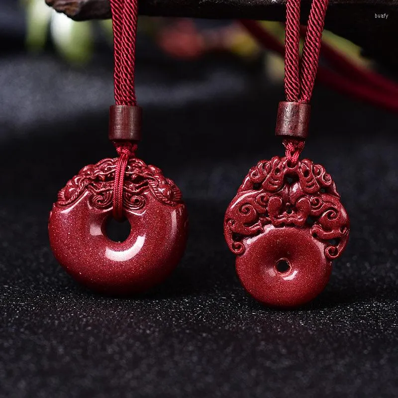 Pendant Necklaces Natural Purple Cinnabar Peace Lucky Buckle PiXiu Manual Rope Women Men Necklace Fashion Jewelry Gift Dropship