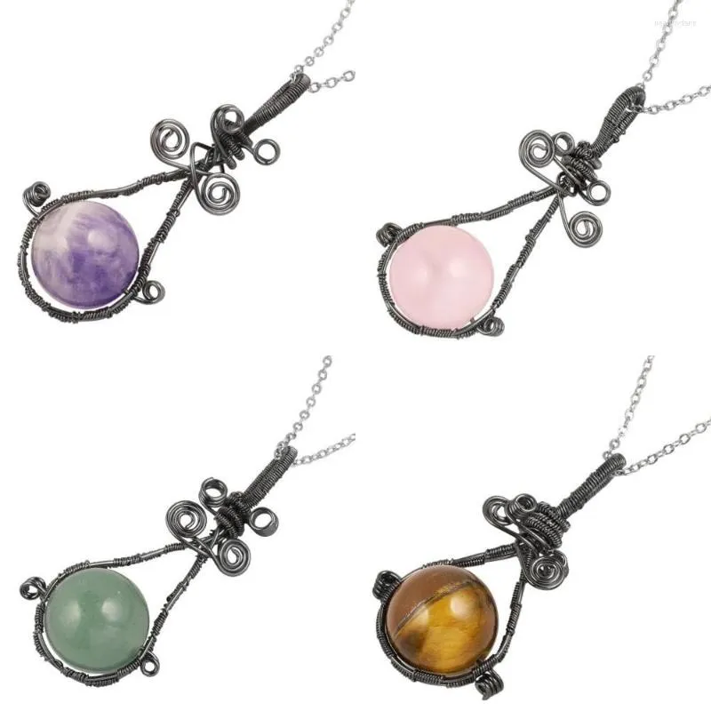 Colliers pendentifs SUNYIK fait à la main en fil de cuivre enveloppé de perles de boule de cristal de guérison symbole Reiki Chakra avec boîte-cadeau