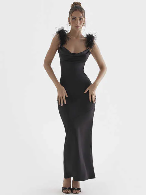 Black Satin Formal Dress: Runway Feather Strap Luxury... From Julia_dress,  $24.33 In Bulk | DHgate.Com