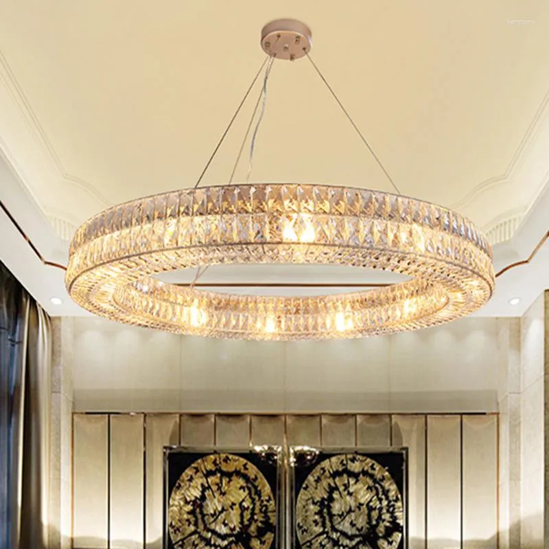 Lustres de lustres de ouro moderno lustre de cristal de ouro para sala de estar redonda lâmpada pendente de luxo decoração caseira lustre pendurado na luminária