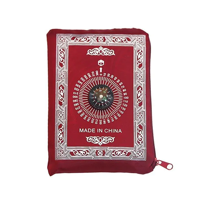 Anlising Islamic Travel Prayer Mat, With Compass Pocket Sized Carry Bag And Attached Compass Prayer Rug Portable Polyester 60 * 100cm Blue
