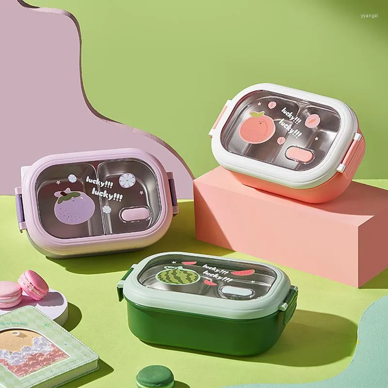 Dinnerware Sets Portable Stainless Steel Lunch Box Leakproof Kawaii Cartoon Bento Microwave Container For Kids Children Picnic School