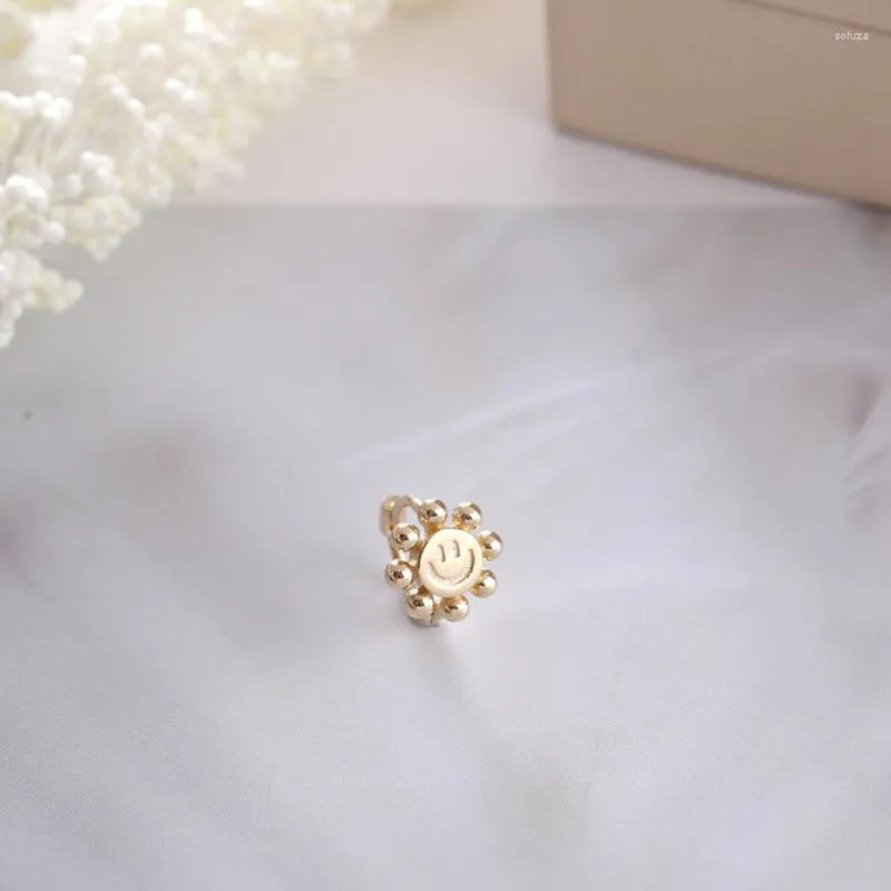 Brincos de garanhão 2023 Fashion Zircon Flower Petals Smill Face For Women Ear Anel Pequeno Buckle Cute