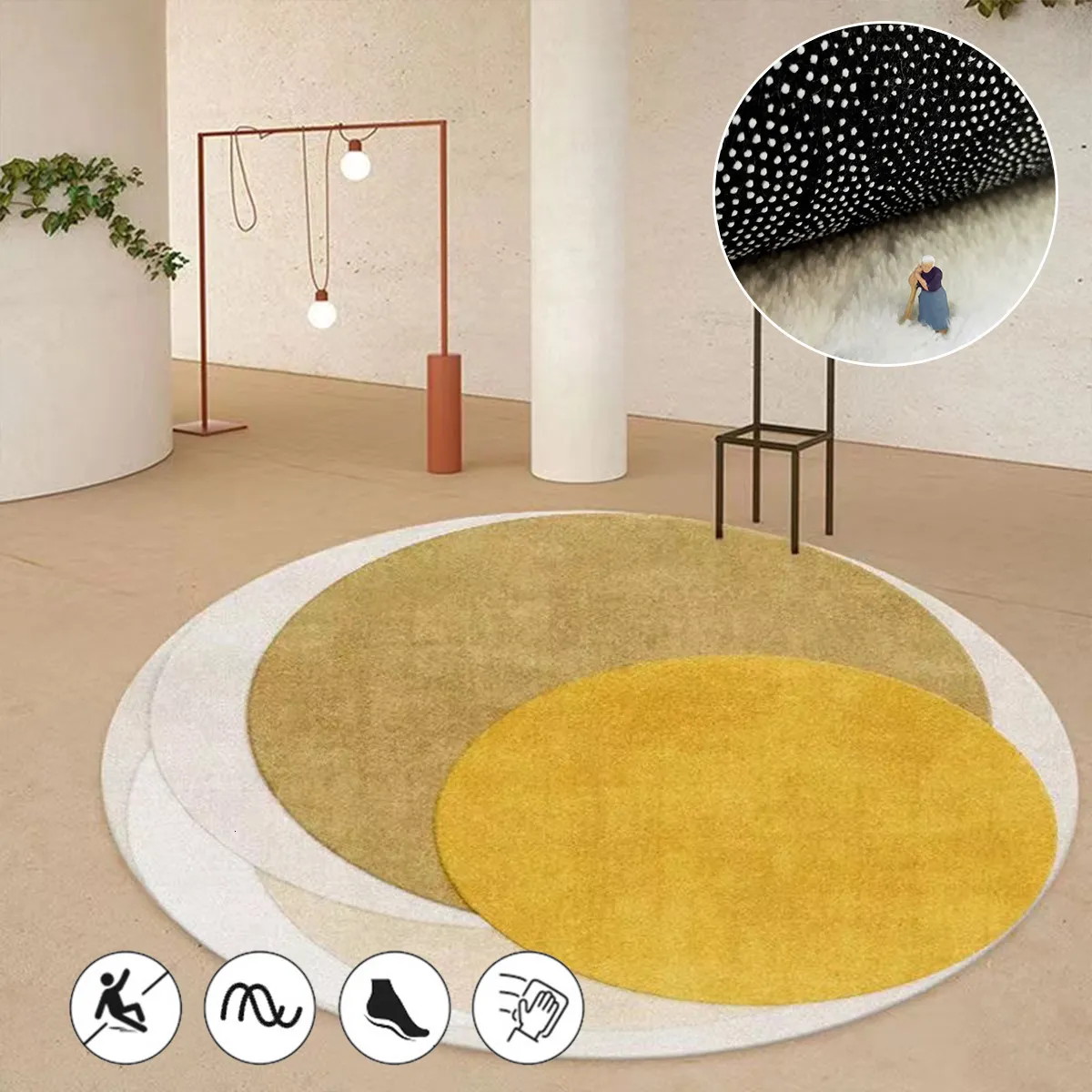 Tapis Moderne Lumière De Luxe Rond Salon Tapis Étude Chambre Tapis Décor À La Maison Doux Antidérapant Table Chambre Décoration Adolescent Tapis 230525