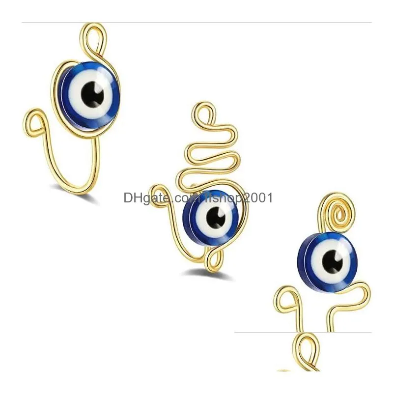 evil eye nose rings non piercing fake piercings nose clips for women men turkish eyes protection luck gold plated nose cuff summer body