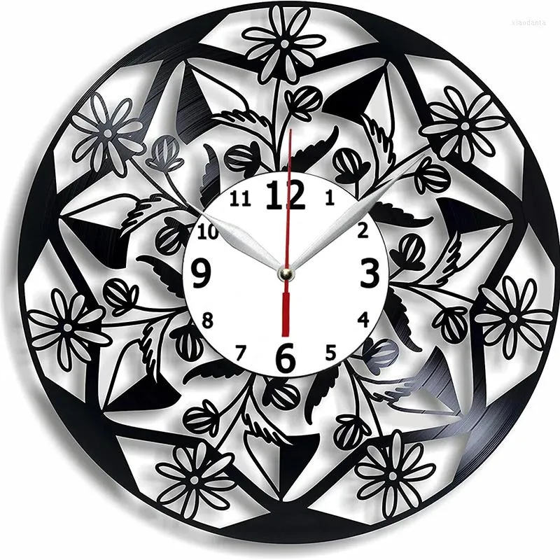 Horloge Murale Yl Record Clock 12 Pouces - Cadeau Fait Main Pour Fille Fleur Art Maman Idée Femme Home Decor Noir