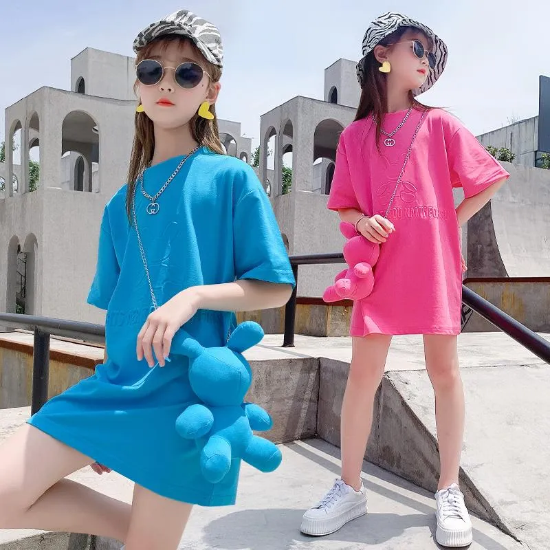 Girl Dresses Girl's zomerjurk voor meisjes kleding Casual cartoon met kettingpop Kids 4 6 8 10 12 14 jaar tieners
