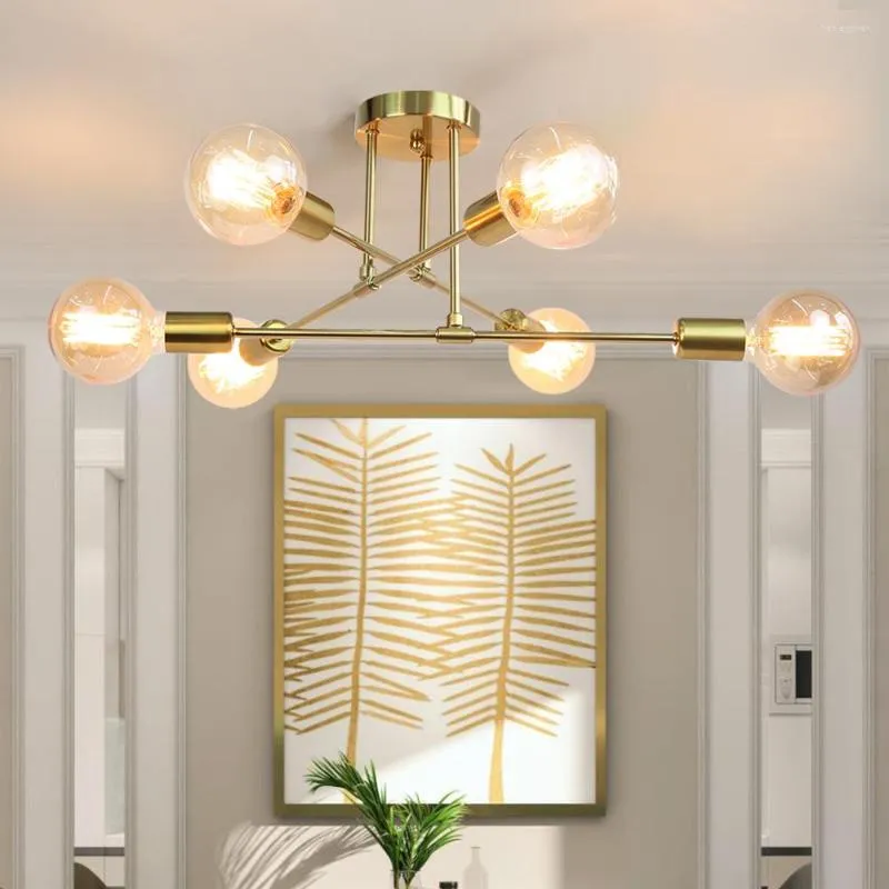 Plafondlampen E27 Moderne kroonluchter lamp Iron Minimalistische persoonlijkheid Creatieve LED -verlichting Goud Zwarte Decoratie Woonkamer