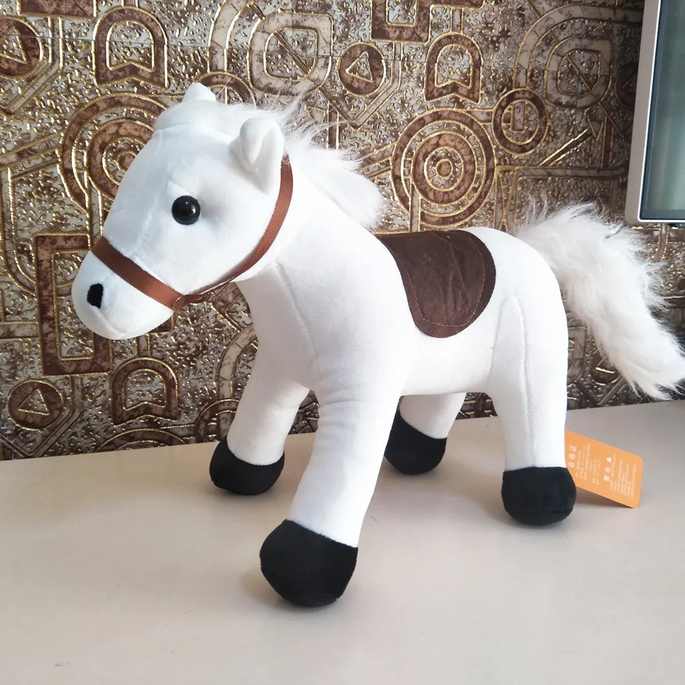 35 cm Simulation cheval blanc jouets en peluche pour noël cadeau d'anniversaire mignon dessin animé bébé enfant peluche Collections maison bureau décor