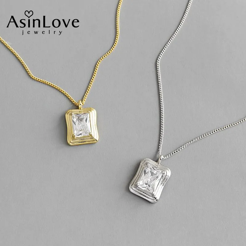 Zincirler Asinlove 925 STERLING Gümüş Geometrik Kare Zirkon Kolyeler Kadınlar İçin Minimalist 18K Altın Kolye Kolye El Yapımı Takı