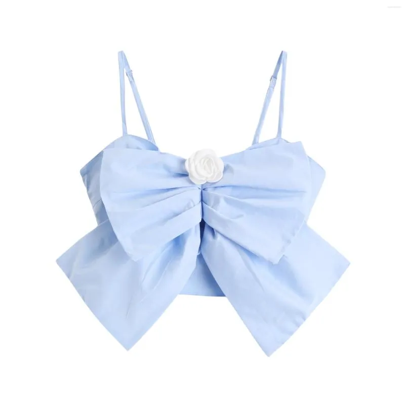 Women's Tanks Summer Camisole Girls Sweet Large Bow Tie Camis Women's Vest Female Light Blue Outside Wear Flower Tube Top