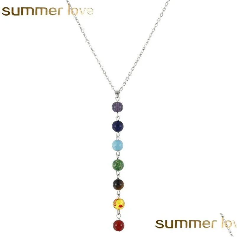 Hänge halsband 7 chakra pärla pärlor halsband kvinnor flickor yoga reiki ncing charm smycken bästa gåva droppleverans hänge dh2ok