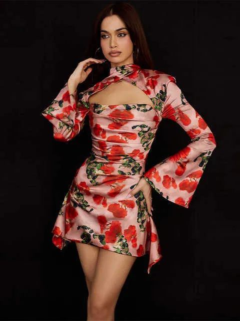 2022 Lovely Long Sleeve Mini Dress For Women Party Outfits Clothing Gorgeous Celebrity Birthday Pink Dress Robe