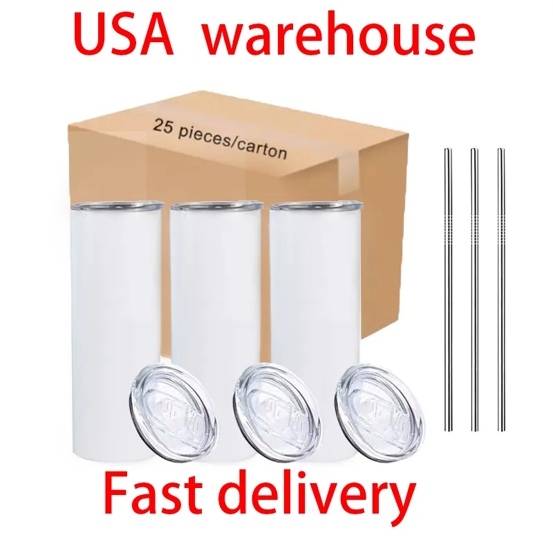 USA Warehouse w magazynie 20 uncji butelki z wodą Sublimacja Blanki proste kubki z podwójną ścianą stal nierdzewną kubki samochodowe z pokrywką i plastikową słomą SS0526