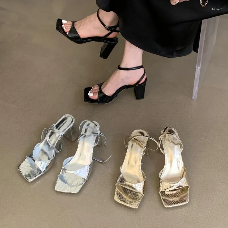 Sandalen Silber Heels Slingback Schuhe Frauen Karree Blockabsatz Sommer Outdoor Damen Gold Schwarz Sandalen Dames 2023