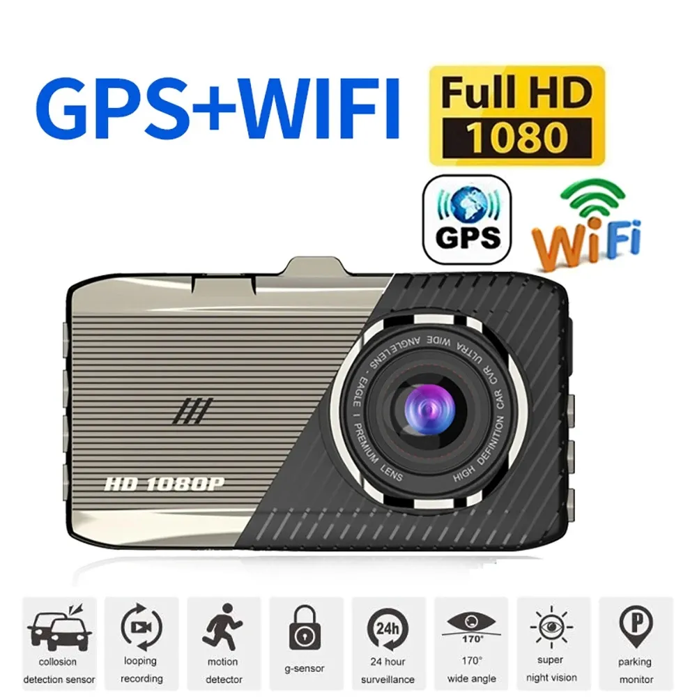 Carro DVR WiFi Full HD 1080P Dash Cam Câmera de visão traseira Espelho Gravador de vídeo Caixa preta Auto Dashcam Rastreador GPS Monitor de estacionamento D909
