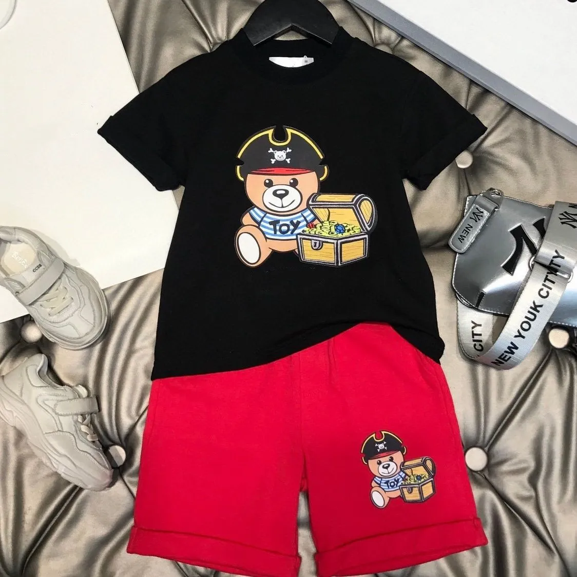 Kids Clothing Sets Bear Printed Boys T-shirts Shorts Girls Children Letter Printed Tshirts Pants Youth Toddler Summer Short Sleeve T Shirts Tops Loose 72xd#