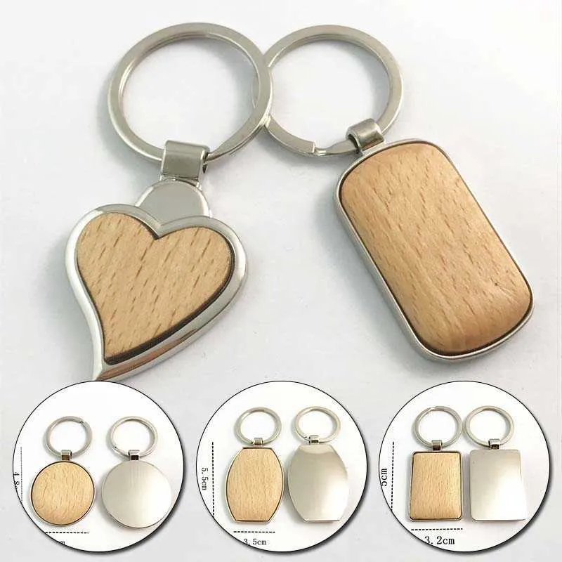 Schlüsselanhänger Modischer, leerer, runder, rechteckiger, herzförmiger DIY-Taschenanhänger aus Holz, Schlüsselanhänger G230526