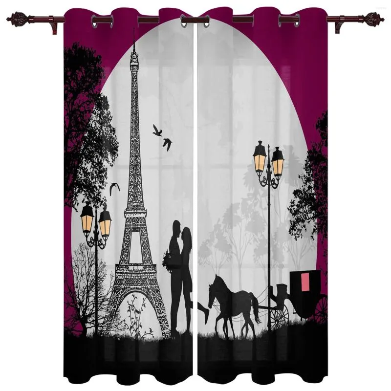 Curtain Eiffel Tower And Lover Romantic Curtains For Living Room Window Bedroom Modern Indoor Home Decor