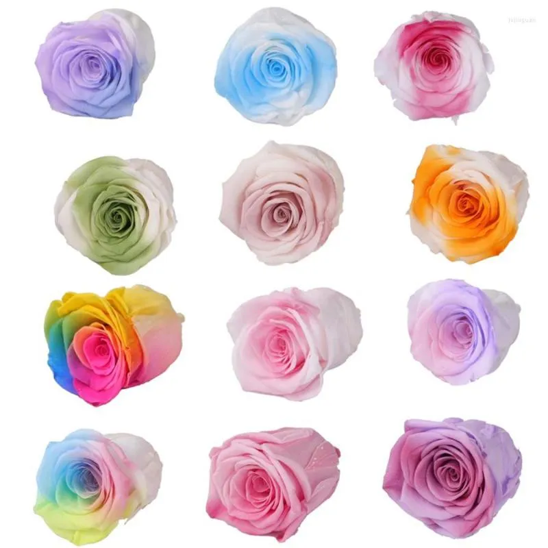 Dekorativa blommor A Grad 4-5 cm bevarad gradient Multicolor Fresh Rose Eternal Colorful Wedding Home Office Decor Florist Material