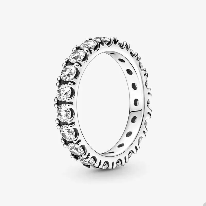 Sparkling Row Ewigkeitsring für Pandora, 925er Sterlingsilber, Hochzeitsringe, Designer-Schmuck für Damen, Herren, Kristalldiamant, Paarring mit Originalverpackung