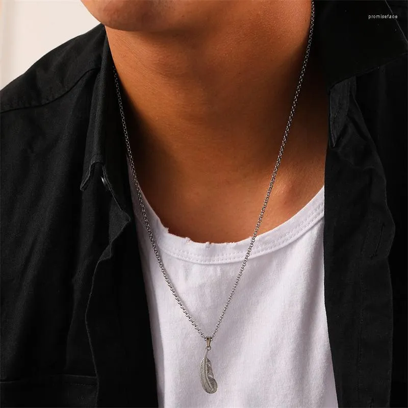 Pendant Necklaces 2023 Fashion Feather Necklace Men Stainless Steel Link Chain For Jewelry Gift