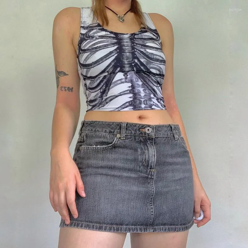 Vestidos casuais tanque de estampa de raio-x-ray-skleton top punk gótico shopp gótico gótico mulheres verão sem mangas