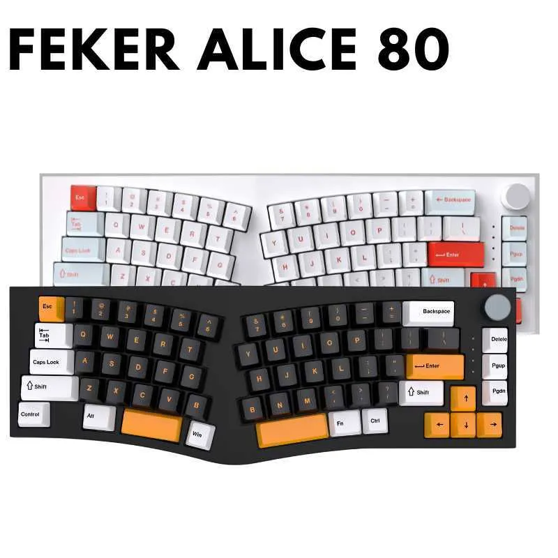 키보드 FEKER ALICE 80 ALICE80을 통한 인체 공학 기계식 키보드 RGB 남쪽/북쪽 얼굴 라이트 스왑 트라이 모드 노브 스위치 키 캡 키트 G230525