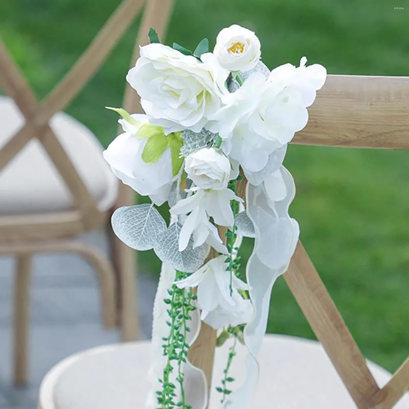 Fiori decorativi Telai per sedie Cravatta artificiale Sedile Nodo Coprire Schienale Cintura con fiocco rosa Per banchetti El Eventi per feste di matrimonio Decorazione da pranzo