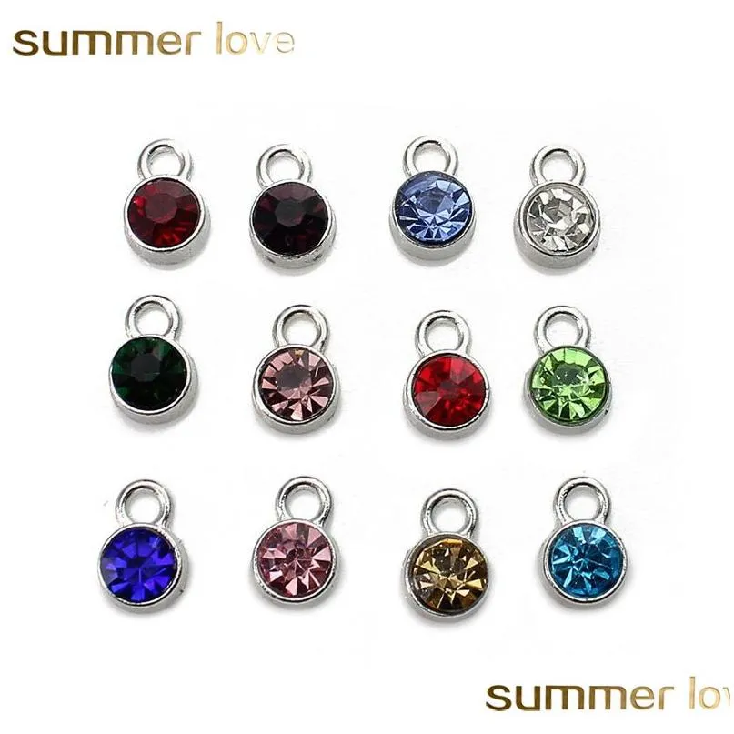 Charms 12 mesi in acciaio inossidabile Birthstone per collana Bacelets Fai da te Colorf Creazione di gioielli in cristallo di vetro Moda all'ingrosso Drop Deli Dhs1E