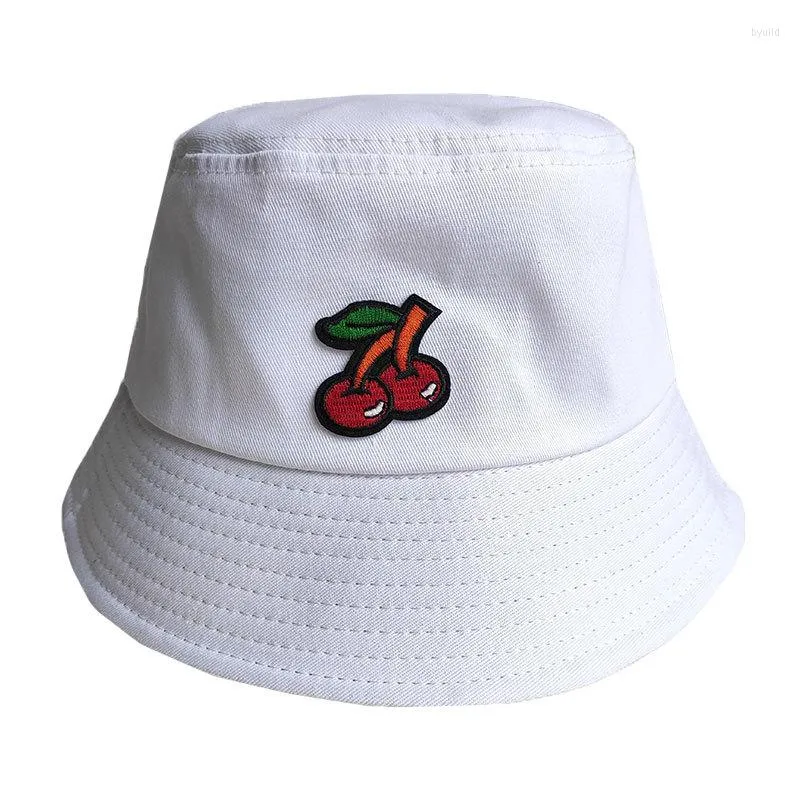 Bérets Vente Banane Pêcheur Chapeau Blanc Pur Noir Mode Cerise Broderie Hipster